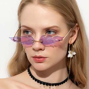 Gafas de Sol de Moda de Lujo 2025, Sin Montura, con Ondas, Lentes Metálicas, Estilo Vintage, Espejo, con Diseño de Llamas, para Mujer - Product Image 1