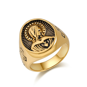 Comercio electrónico transfronterizo, estilo único y popular, anillo de acero de titanio con cruz de la Virgen María, estilo retro clásico, personalizado - Product Image 5