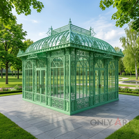 Decoración señorial antigua para exteriores, cúpula estilo Victoria y ventanas arqueadas, pabellón de invernadero, pintura verde de Metal, cenador de hierro forjado