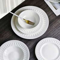 Assiette plate de 8 pouces très vendue, en porcelaine émaillée blanc pur, jetable, écologique, style européen