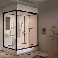 Unités complètes en verre mat à la mode Salles de douche Salles de bain tout-en-un Unité en acier inoxydable Facettes Ensemble de salle de bain tout-en-un