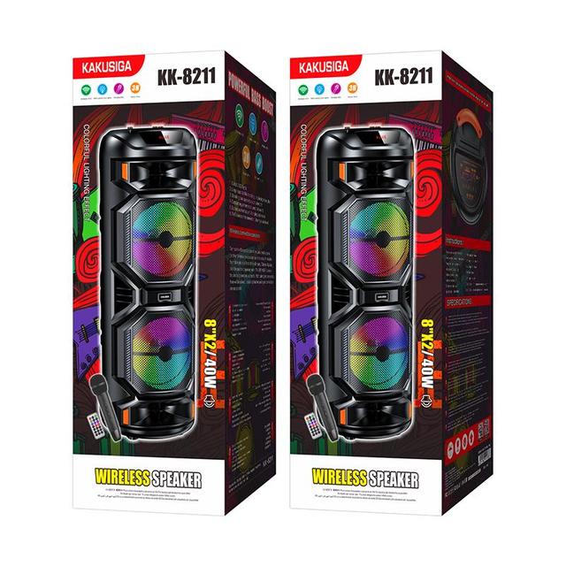 KAKUSIGA 40W Karaoke Bass Wireless Speaker Dual 8 Inch Sound Box Big Speakers Outdoor DJ Party