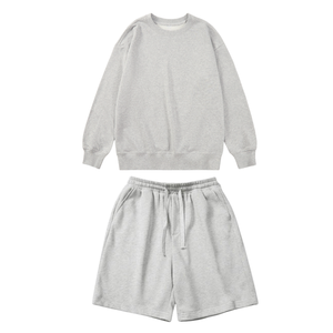 TKAN288 OEM estampado personalizado con bordado 2 piezas hombres cuello alto algodón Streetwear de gran tamaño Sudadera con capucha pantalones cortos conjunto chándal - Product Image 3