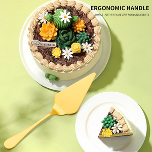 Golden Cake Knife And Spatula <b>Set</b> 2-Piece Stainless Steel Mirror Polished For Wedding Party <b>Baking</b> Tools - Product Image 4