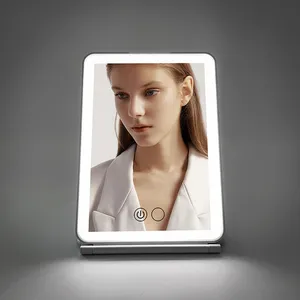 Private Label 1000 mAh Small Square Shape Folding Vanity Mirror Desk Led Makeup Mirror Travel