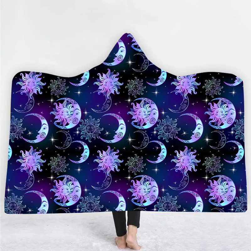 2023 Factory Custom design vendita calda stampa digitale Moon star print coperta con cappuccio in pile indossabile