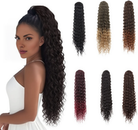 24 pouces Extensions de cheveux bouclés profonds queue de cheval synthétique vague d'eau réglable résistant à la chaleur vague de corps en gros