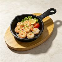 Poêle en fonte à poignée unique antiadhésive compatible induction avec base en bois pour saisir les steaks, cuisson à domicile et en restaurant