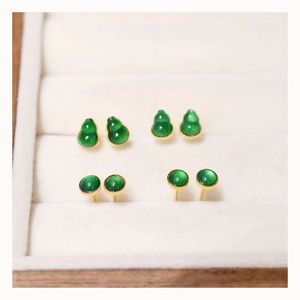 Pendientes de Oro Original de 18K Xinfly con Jadeíta Natural en Forma de Calabaza - Product Image 1