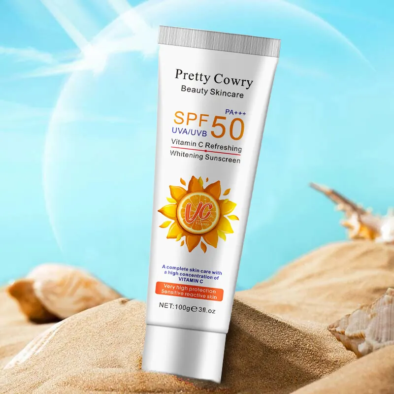 Pretty cowry-mascarilla facial FPS 50, protector solar con vitamina C para el cuerpo al aire libre, a prueba de golpes, 50 S, un bloque para cualquier piel