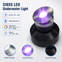 Lumière LED encastrée pour piscine IP68, lampe sous-marine pour piscine, acier inoxydable 316, lumière pour piscine RGB 1W 2W 3W DC12V/24V