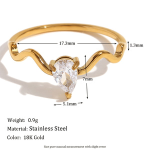 2026 18K Gold Plated Wavy Band Waterdrop Zircon <b>Ring</b> for Women Adjustable <b>Open</b> Finger <b>Rings</b> Minimalist Jewelry Gift - Product Image 2