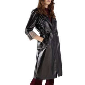 Lunghezza Del ginocchio Lucidi Lunghi Delle Signore di Trincea di Cuoio del Cappotto - Product Image 1