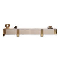 Ensemble de meuble TV et table basse en bois avec plateau en marbre de luxe moderne pour salon, design de meuble flottant beige