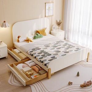 간단한 애쉬 우드 어린이 화이트 왁스 우드 소년과 소녀 작은 침대 간단한 작은 아파트 가정용 싱글 침대 - Product Image 1