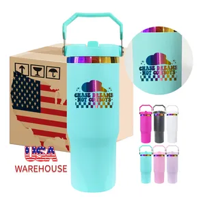 Nieuwe Aankomst 30Oz Macaron Spiegel Regenboog Lek Proof Tuimelaar Outdoor Wandelen Reizen Mokken Cups Fles Thermos Voor Laser Sublimatie