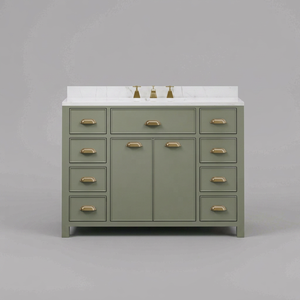 Meuble-lavabo moderne pour hôtel avec vasque en porcelaine 60 pouces, design rectangulaire en MDF peint sur pied avec tiroirs - Product Image 1