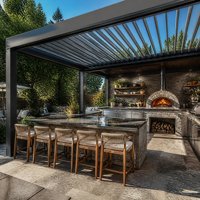 Pérgola Eléctrica de Aluminio para Exteriores, Techo de Láminas Ajustables Motorizadas, Gazebo Impermeable para Patio, Jardín, Cocina al Aire Libre