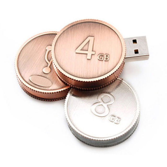 Fancy Simulation Coin Metal USB Flash Drive 2.0 3.0 Promotional Gift With Customized Logo 4GB 8GB Memory Stick Wholesale