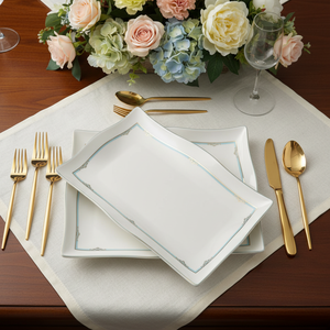 Luxury 6-8 Piece Eco-Friendly Bone China <b>Dinnerware</b> Set European Style Green Gold Pattern Dishwasher Microwave Safe Utensils Kit - Product Image 1