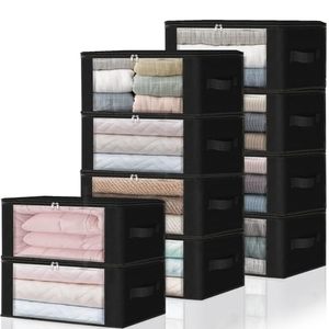 HomeHacks Organizador de Ropa Plegable de Diseño Moderno, Bolsas de Almacenamiento con Ventana Transparente y Asas Resistentes, Juego de 35L de Tela para Armario - Product Image 1