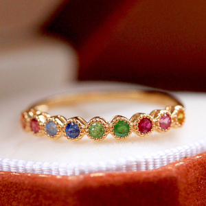 Aazuo – ensemble de bijoux fins en or massif 18 carats, saphirs naturels, bijoux arc-en-ciel féerique, bracelet et bague, cadeau pour femme, à porter au quotidien - Product Image 2