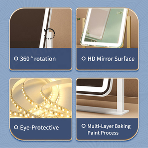 Marco de metal moderno 360 grados Control táctil inteligente Luces LED Escritorio Vanidad Maquillaje Espejo cosmético - Product Image 3