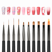 Lot de 10 pinceaux professionnels pour nail art, manche ergonomique fin, stylo de précision pour dégradé, kit de pinceaux pour manucure gel UV