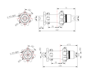 Ferei CH2024-B Ensemble de moyeux de performance ultraléger 20/24H J-Bend 1:1 Drive 4-Pawl en alliage d'aluminium à dégagement rapide 273g pour disques avant/arrière - Product Image 5
