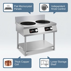 Commercial Double Burner Induction Cooker with Lower Shelf for Restaurants Food Stalls Mobile <b>Carts</b> and Equipment Dealers - Product Image 3