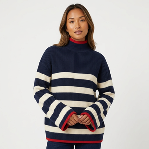 Cardigan en tricot ajouré bleu pour femme, pull d'été en viscose/nylon/polyester, long - Product Image 1