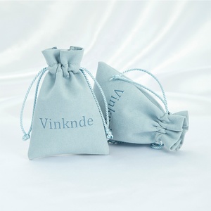 Nouveau Sac à cordon en microfibre bleu ciel de luxe pour bijoux, avec logo personnalisé, pour emballage cadeau, bagues, boucles d'oreilles et protection anti-poussière - Product Image 1