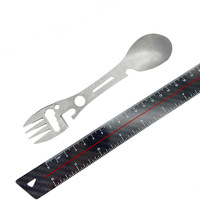 Outil de survie multifonctionnel 5 en 1 en acier inoxydable pour le camping en plein air, fourchette, couteau, cuillère, ouvre-bouteille/ouvre-boîte, outils de repas