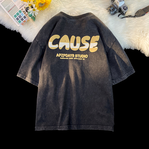 Wholesale Custom 3d Puff Print T-Shirt Manufacturer Washed Vintage Acid Wash Distressed Oversized Drop Shoulder T Shirt - Product Image 3