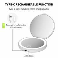 Miroir de poche compact portable professionnel à écran tactile rechargeable 600 mAh avec lumière, idéal pour les voyages