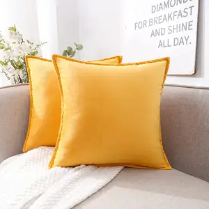 Yellow Velvet Throw Pillow Covers 18x18 Inch Modern Home Decor Custom Lumbar Pillow Cover Decorative Pillowcase