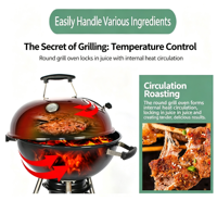 Barbecue portable en acier de 22 pouces à 4 pieds, personnalisable, avec couvercle, facile à assembler, pour extérieur, jardin et camping