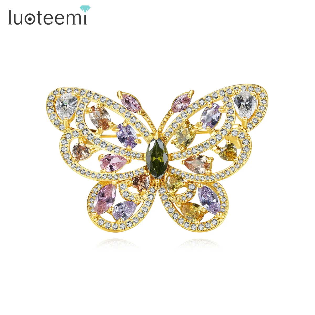 LUOTEEMI Rainbow Colorful CZ Stone Zircon Butterfly Jewelry Fashion Brooch Women Brooches Pin