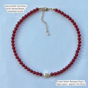 <span class=keywords><strong>Collana</strong></span> Girocollo da Donna con Corniola e <span class=keywords><strong>Perle</strong></span> Barocche d'Acqua Dolce, <span class=keywords><strong>Collana</strong></span> Minimalista con Pietre Preziose, <span class=keywords><strong>Collana</strong></span> con Corniola Rossa 7A - Product Image 6