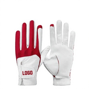 Gants de golf en cuir véritable rouge et blanc, unisexes, antidérapants, avec fermeture auto-agrippante, pour droitier - Product Image 1