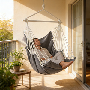 Chaise suspendue robuste <span class=keywords><strong>avec</strong></span> <span class=keywords><strong>repose</strong></span>-<span class=keywords><strong>pieds</strong></span>, barre de support en acier portable, capacité de 500 lb, utilisation intérieure, patio/porche - Product Image 4