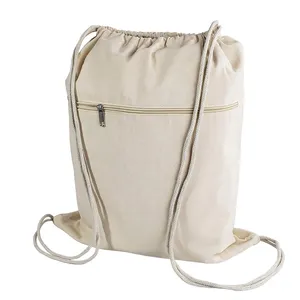 Eco Sports Fitness Outdoor Wandern mit Reiß verschluss Front tasche Canvas Rucksack Recycled Cotton Draw string Bag