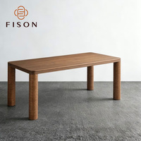 Table à manger rectangulaire en bois massif avec pieds cylindriques ondulés uniques, table à manger personnalisée pour villa, hôtel, restaurant