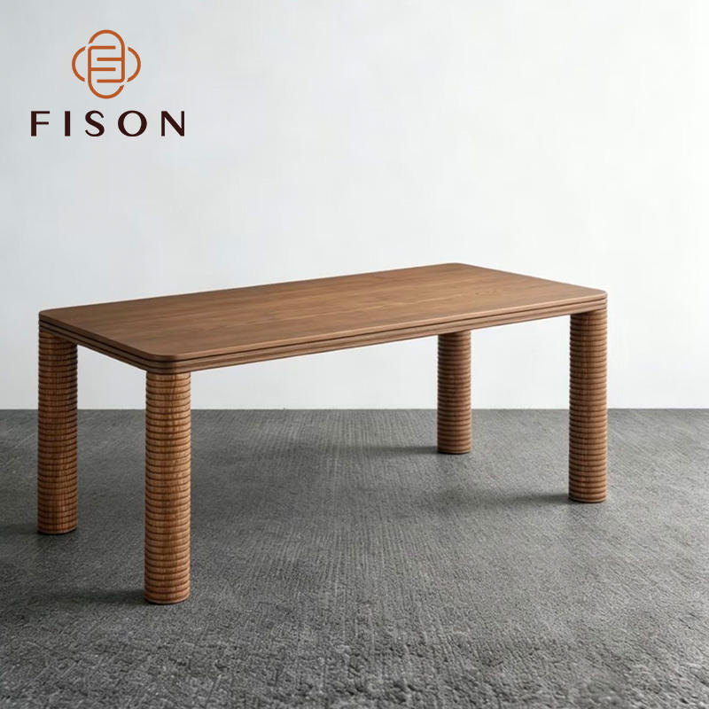 Rectangular Shape Dining Table Solid Wood Rectangular Dining Table Unique Corrugated Cylindrical Legs ...