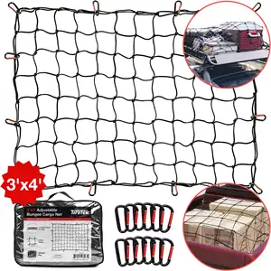 Roof Rack Cargo Net for Cars & SUVs - 3' x 4' Stretches to 6' x 8'- Small Cargo Net for Pickup Truck Bed w/ 12 Metal Carabiners