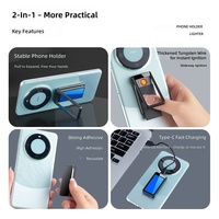Support de téléphone multifonctionnel 2-en-1 en métal et support de voiture avec chargeur USB et allume-cigare - Briquet électronique créatif