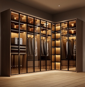 Designs modernes de dressings avec portes en verre, meubles de <span class=keywords><strong>chambre</strong></span> à coucher avec tiroirs de rangement à LED, armoires en verre - Product Image 3