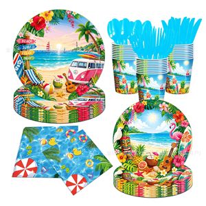 Summer Tropical Beach Party Tableware Set <b>Disposable</b> <b>Plates</b> Cups Napkins For Outdoor Celebration - Product Image 1