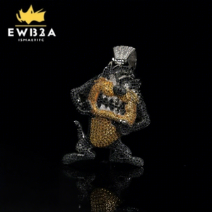 Colgante de Lujo Hip Hop con Diamantes de Moissanita Negros y Dorados, Chapado en Rodio sobre Plata de Ley, Certificado, con Diseño de Animal para Hombre - Product Image 1