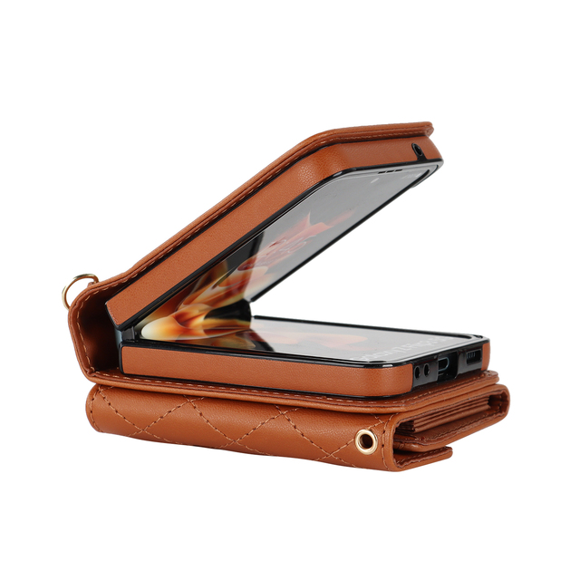 TPU+Leather Magnetic Shockproof Waterproof Flip Phone Case for for Z Flip 3-8 with Card Holder